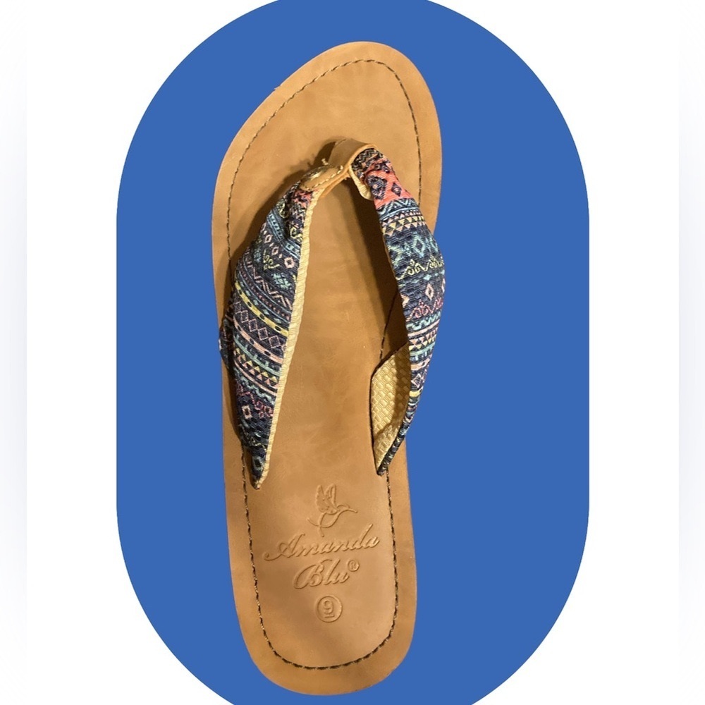 Amanda Blu Multi Colored Cloth Boho Thong Sandals Size 9 EUC - Picture 4 of 6